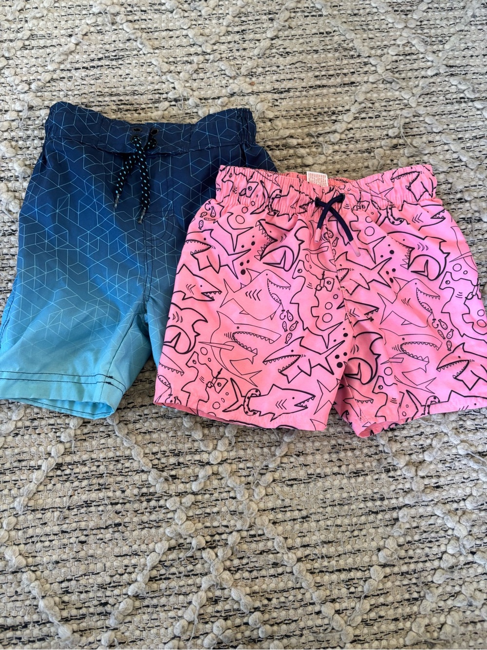Kids Swim Trunks Two-Pack — Blue Ombre & Pink Shark Print